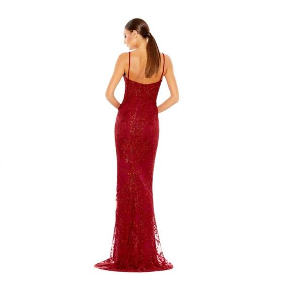 Mac Duggal Red Embellished Plunge Neck Illusion Mermaid Gown 20330 Size 2 NWT - Picture 3 of 12